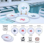 10-Inch Melamine Plates Set of 4 – Serving Dinnerware for Indoor/Outdoor Use, Ocean-Themed Design with Turtle, Crab, Lobster & Fish Patterns, Durable Dishwasher-Safe Plates‌,Sea Life