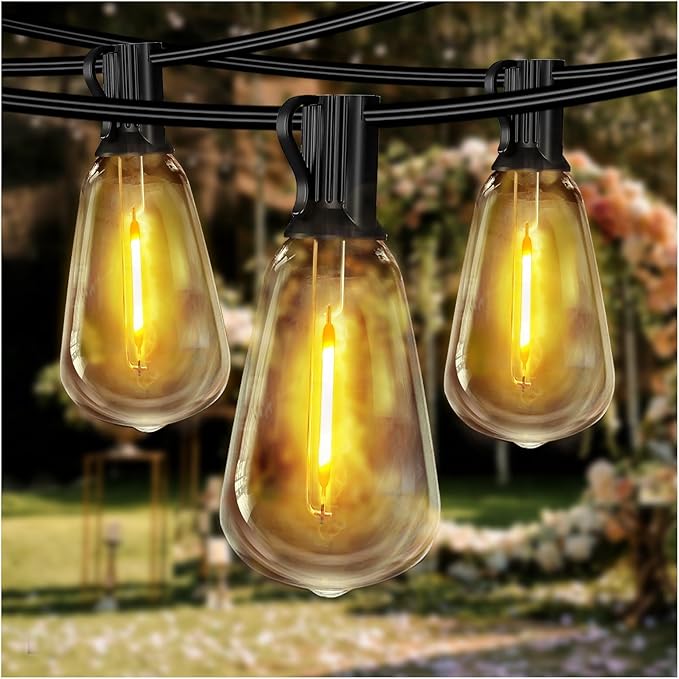 DAYBETTER 120FT Outdoor String Lights Waterproof 60 pcs Warm White LED Bulbs 2700K for Patio, Yard, Garden & Holiday Decor Durable Weatherproof Lights for Parties, Weddings, Backyard Lighting