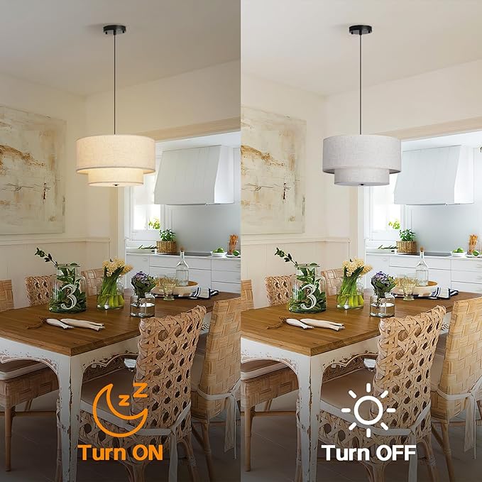 18" Modern Double Drum Fabric Pendant Light, Large Hanging Ceiling Chandelier Fixture with Dual Layer Fabric Shade, Ideal for Dining Room, Living Room, Bedroom, and Kitchen