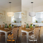 18" Modern Double Drum Fabric Pendant Light, Large Hanging Ceiling Chandelier Fixture with Dual Layer Fabric Shade, Ideal for Dining Room, Living Room, Bedroom, and Kitchen
