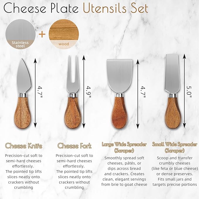 Marble Charcuterie Board, Charcuterie Boards, Cheese Boards, 13" Wood - Marble Cheese Board Set for House Warming Gifts New Home, Couples 2025, Bridal Shower, Hostess Gifts for Couple