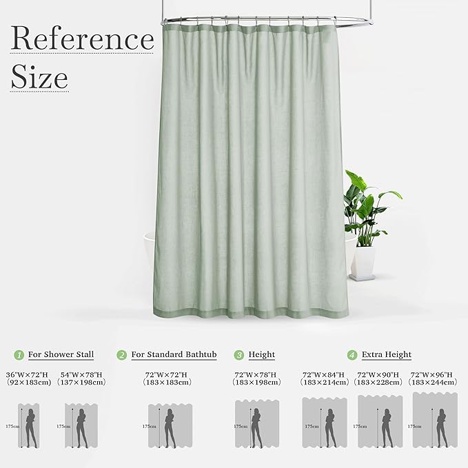 KGORGE Linen Shower Curtain - Semi Sheer Lightweight Button Hole Half Privacy Quick Dry Shower Curtains for Bathroom Bathtub Decor, Sage Green, 54 x 78 inches Long, Hooks Included