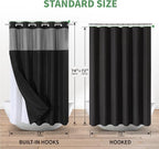 Black No Hook Shower Curtain with Snap-in Fabric Liner Set,Slub Textured Fabric Shower Curtains for Bathroom,Hotel Style Modern Shower Curtain,Water Repellent & Washable,71x74(72)