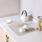 Silicone Dish Drying Mat for Multiple Usage,Easy clean,Eco-friendly,Heat-resistant Silicone Mat for Kitchen Counter or Sink,Refrigerator or Drawer Liner Tapioca XL 18 inches x 16 inches
