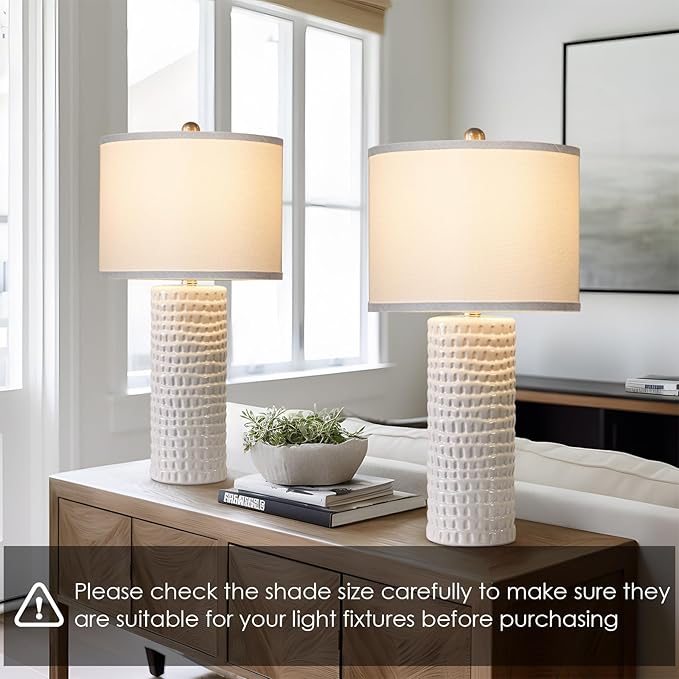Lamp Shades Set of 2, Drum Lampshades 13" Top x 13" Bottom x 10" High with Spider Fitter, Large Replacement Lamp Shades for Table Lamps, Floor Lamps, Easy Assembly Required (2, White)