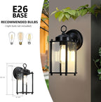 Outdoor Wall Light, Exterior Lighting Fixture Wall Lantern, Black Porch Light Fixture with Clear Beveled Glass, Outdoor Wall Sconce Waterproof Anti-Rust E26 Socket for Front Door, 2 Pack