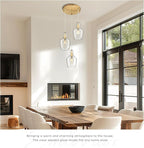 Emliviar Brushed Gold Pendant Light, 3-Light Seeded Glass Chandelier, Modern Pendant Lights for Kitchen Island, DYE286G2-3 BG
