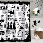 Metawu Halloween Shower Curtain Witch Shower Curtains Sets Witch Bat Spider Web Bathroom Curtain Waterproof Bathtubs Curtain 72"×72" with 12 Hooks Bathroom Decoration