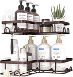 Corner Shower Caddy - 2 Pack, Adhesive Shower Organizers, Rustproof Stainless Steel Shower Shelves with 8 Hooks, No Drilling Bathroom Organizers and Storage Racks, Space-Saving, Brown, Medium