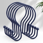 AmazerBath Shower Curtain Hooks Blue Shower Curtain Rings, Simple Double Hook Shower Curtain Hooks Rust Proof, Smooth Sturdy Metal Shower Hooks for Shower Curtain Rod, 12 Pcs Shower Rod Hooks