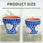 VOREEN Mosaic & Terracotta Plant Pots, 2 Pack Handmade Flower Pots with Drainage, Decorative Daisy Style Planters for Indoor Outdoor Plants, Home & Garden Decor, Gift for Mom Wife Friend