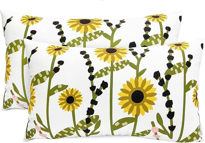 Decorative Throw Pillow Covers Set of 2 Sunflower Pillow Covers 12x20 inch Super Soft Short Plush Floral Square Throw Pillows,Farmhouse Outdoor Pillow Covers for Couch Sofa Bed Living Room