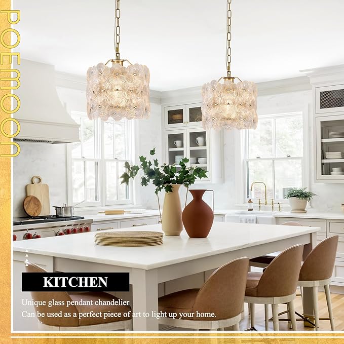 Gold Glass Pendant Light 1-Pack Modern Flower Small Ceiling Pendant Lighting 1-Light for Kitchen Island Sink Dining Room Bedroom Entryway Hallway, E26