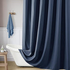 Navy Blue Long Shower Curtains 84 Inches Long for Patio Sliding Glass Door 72 Inch Wide Bath Curtain with Hooks Rings Neutral Natural Semi Sheer 72x84 Curtain for Bathroom