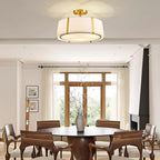 Shrine Lighting Drum Chandeliers, Modern Style, Perfect Ceiling Light Fixture for Living Space, D16'' x H9'', E12*3 Sockets, White Lampshade & Brass Finish