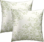 Vintage Flowers Throw Pillow Covers 22x22 Inch, 2 Pcs Light Green White Chinoiserie Floral Pillowcases Double-Sided Square Cushion Cover for Couch Sofa Bed Outdoor Home Decor