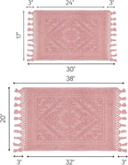 Savi Home Cotton Woven Jacquard Bathroom Rug Set of 2, Woven Fringe Bathroom Mats, 100% Cotton, Non - Slip Bath Mat, Durable Thick Bath Mat 17”x30”& 20"x38" with Fringes, Baby Pink
