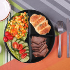(5 Pack) Portion Control Plate for Balanced Eating, 9" Unbreakable Divided Plates,3 Compartment Round Plates, Reusable Plastic Plates, BPA Free for Kids Adults Bariatric Diet (Black)