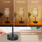 Touch Table Lamp For Bedroom with Bulb, Boho Small Desk Lamp For Living Room With Rattan & Linen Shade, 3 Way Dimmable Bedside Table Lamp For Nightstand With USB Charging Port & Phone Stand For Office
