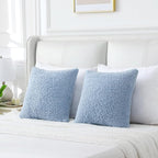 FUTEI Light Blue Throw Pillow Covers 26x26 Inch Set of 2,Furry Faux Fur Teddy Boucle Textured Cushion Covers,Soft Fluffy Decorative Euro Pillow Shams,Home Decor for Couch Bed Living Room Office Car