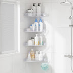 Sotfamily Shower Caddy Corner, 4 Pack Adhesive Corner Shower Shelves for Bathroom Organizers and Storage, Rust Free Plastic Rack for Bathroom Accessories & Decor, Crystal