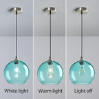 Light Blue Glass Pendant Lights Kitchen Island Globe Pendant Light Fixtures Modern Pendant Lighting for Bedroom Living Dining Room Light Fixture (9.84 in, 3 Pack)