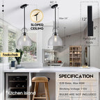 10" Seeded Glass Pendant Lights Kitchen Island Black Pendant Ceiling Light with Hand-Blown Clear Glass Over Dining Table Kitchen Sink Entryway Hallway, E26
