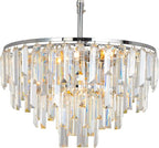 Chrome Modern Round Top K9 Crystal Chandelier Lighting Fixture, 6 Lights Round K9 Crystal Adjustable Hanging Lamp for Dining Room Bedroom Living Room,Hallway,Bar,Kitchen W17''