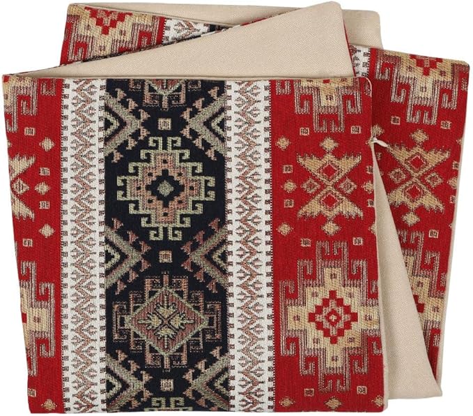 Tapestry Gobelin Red-Black 20"x20" Pillow Cover Sham Slipcover Ethnic Kilim Aztec Pattern Throw Decorative for Home Decor, Sofa, Couch, Porch, Patio, Window Seat