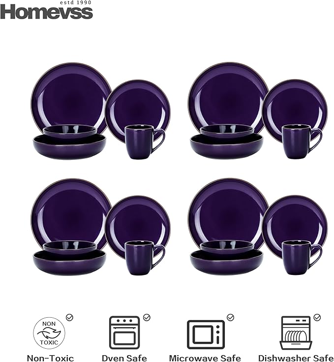 Eur-Nordic Shape Raising Rim 20pc Dinnerware Set, Shiny Glaze Purple with Speckle Effect