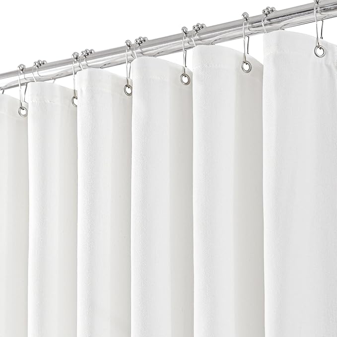 Linen Shower Curtain with 10 Hooks Modern Heavy Duty Washable Fabric Curtain Set Waterproof Thick Cloth Shower Curtains for Bathroom Bathtub Washable, W60*L70, White