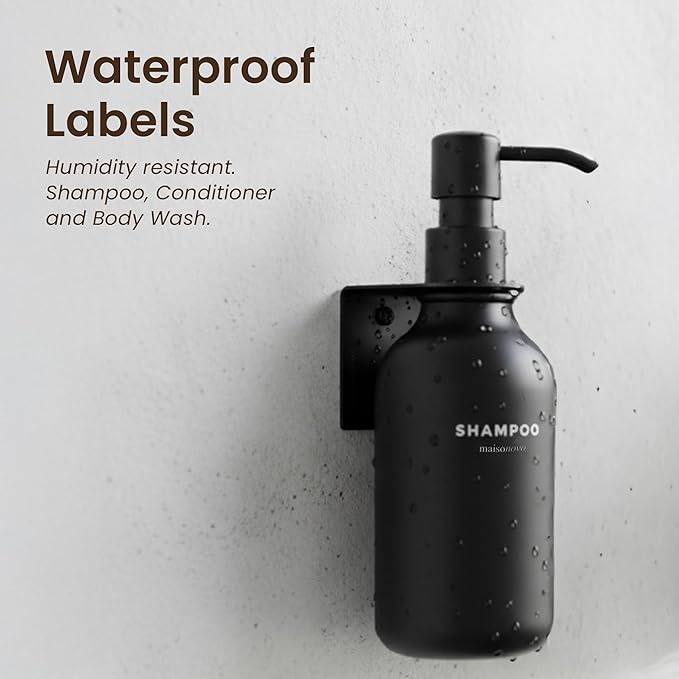 MaisoNovo Shampoo and Conditioner Dispenser - Shower Soap Dispenser Wall Mounted - 16.9 fl oz Set of 1 Black Plastic Bottles Black Pump - 1 Chamber No Drill