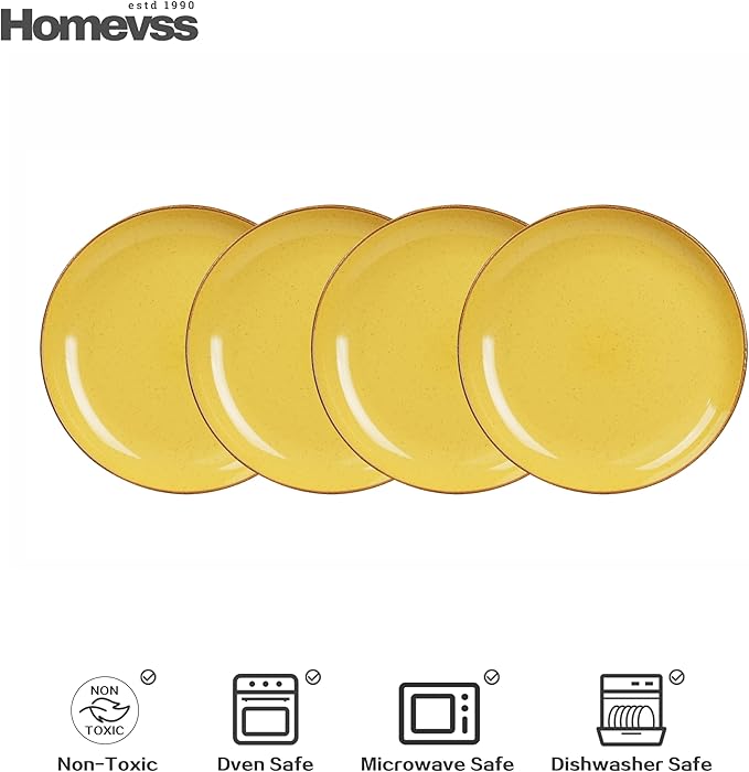 Eur-Nordic Shape Raising Rim 20pc Dinnerware Set, Shiny Glaze Yellow with Speckle Effect