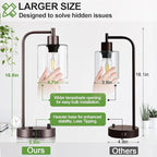 Set of 2 Oil Rubbed Bronze Table Lamps with USB C+A Ports and Outlet, Fully Stepless Dimmable Bedside Lamps, Industrial Desk Lamps with Clear Glass Shade for Living Room (2 LED Bulb)