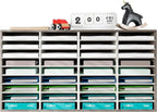 TQVAI Literature Organizer, Heavy Duty 36 Compartments Countertop Mail Organizer with Adjustable Shelves, Wooden Desk Paper Storage Organizer, Mailboxes Cubbies for Office, Classroom, Retro Grey/White