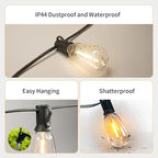 Solar String Lights Outdoor Waterproof, 50FT Solar Powered Outdoor Lights with Remote, 26 Shatterproof with Edison Bulbs, LED String SolarLights for Garden, Backyard, Parties