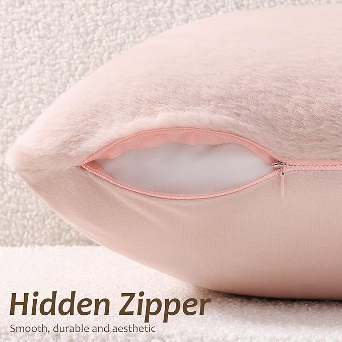 Pallene Faux Fur Plush Throw Pillow Covers 26x26 Set of 2, Luxury Soft Fluffy Cozy Decorative Pillow Covers for Sofa, Couch, Living Room, Blush Pink