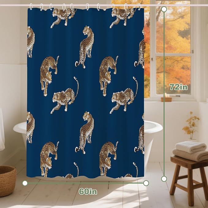 Abstract Modern Shower Curtain Leopard Jungle Theme Bathroom Bathtubs Fabric Jungle Shower Curtain Set with 12 Hooks 72 x 60 inches Waterproof Machine Washable Brown Black and Blue