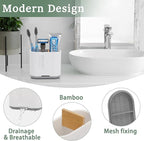 Toothbrush and Toothpaste Holder with Bamboo Divider for Bathroom Countertop Organizer, Detachable for Easy Clean, 2 Slots Electric Toothbrush Holders Storage Caddy Drainage for Family-White