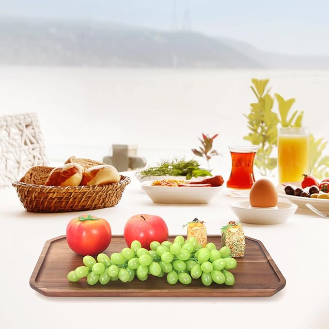 2 Pcs Large Wooden Serving Trays Fruit Platters Acacia Wood Charcuterie Boards for Food Tray Cheese Serving Board Rectangular Plates Meat Charcuterie Platter Decorative Vegetable Tray