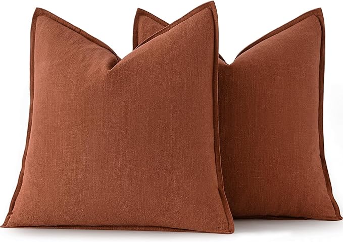 MIULEE Fall Decorative Linen Pillow Covers 16x16 Inch Rust Boho Farmhouse Neutral Couch Throw Pillows for Bed Pack of 2 Accent Modern Pillowcase Summer Sofa Livingroom Home Decor