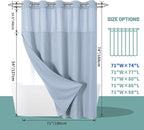 FrostBlue No Hook Waffle Weave Shower Curtain with snap-in Liner Replacement, 230GSM Waterproof Fabric Hotel Shower Curtain Set for Bathroom, Through Mesh Top Window,71Wx74H