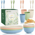 Wrova Wheat Straw Kids Plates and Bowls Sets,Unbreakable Kids Dinnerware sets with Flatwares,Lightweight Reusable Camping Plates and Bowls Sets.Nordic Series