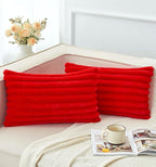 Pack of 2 Christmas Red Pillow Covers 12x20 Inch Decorative Faux Fur Throw Pillow Cover, Soft Lumbar Plush Pillowcases for Couch Sofa Bed Living Room, Fluffy Cute Home Boho Accent Decor