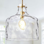 16" Extra Large Farmhouse Pendant Light – Hand-Blown Hammered Glass Shade, Gold Finish, Adjustable Chain Ceiling Light for Kitchen Island, Dining Room, Hallway