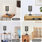 Black Bedside Lamps Set of 2, Touch Control Night Stand Lamp for Bedroom with Rattan & Linen Shade & Bulbs, 3 Way Dimmable Small Boho Table Lamps with USB Charging Port & Phone Stand