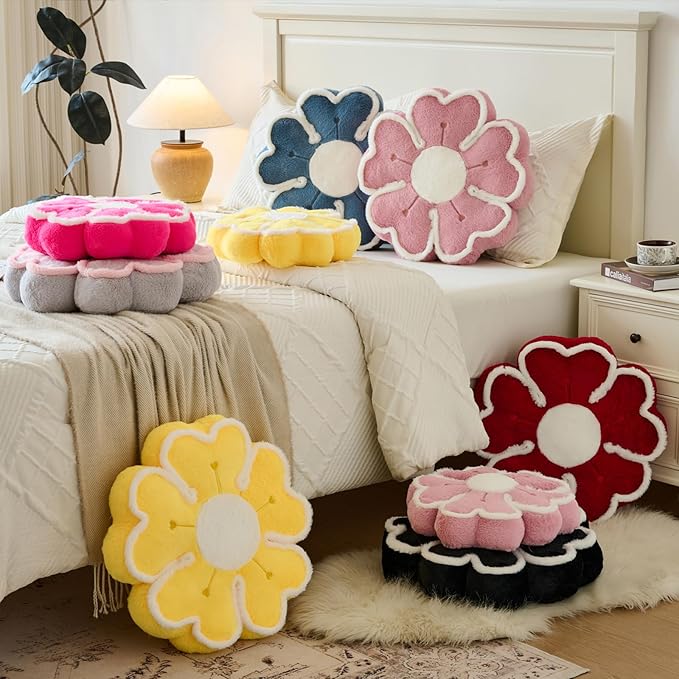 Flower Shaped Decorative Throw Pillow Cushion for Bed Couch, Cute Flower Plush Throw Pillows Home Decor Floor Pillow Seating Cushions (Grey, 13.7 Inches)