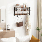 Homode Coat Rack Wall Mount with Shelf, Two-Tier Entryway Wall Shelf with Hooks, 24 in Wood Floating Storage Shelves, Coat Hanger for Hanging Hat Towel Jacket Purse Backpack, Rustic Brown