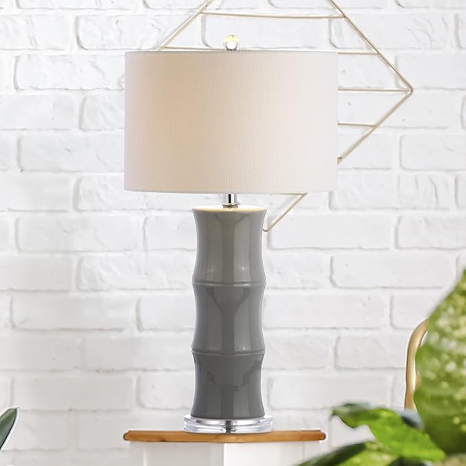 JONATHAN Y JYL3015B Tiki 26.5" Ceramic LED Table Lamp Contemporary Traditional Bedside Desk Nightstand Lamp for Bedroom Living Room Office College Bookcase LED Bulb Included, Gray