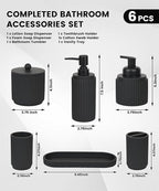Black Bathroom Accessories Set 6 Pcs - Toothbrush Holder,Lotion Soap Dispenser,Foaming Soap Dispenser,Qtip Holder Dispensers,Vanity Tray,Bathroom Tumbler - Countertop Organizer-Bathroom Accessory Set